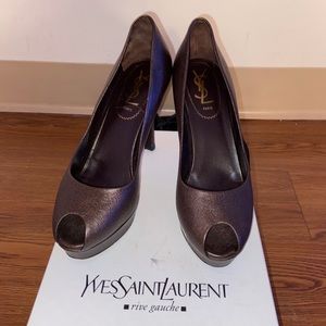 YSl peep toe heels/ bronze